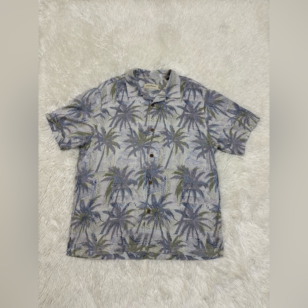 Tommy Bahama Palm Print Shirt - Gray and Green